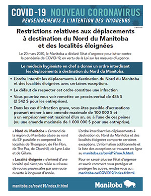 Restrictions relatives aux déplacementà destination du Nord du Manitoba et des localités éloignées